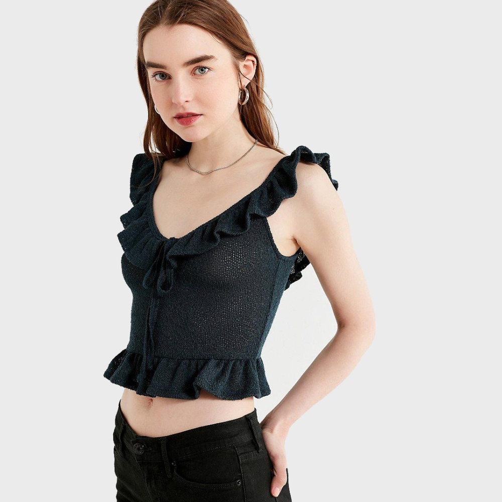 Urban Outfitters Tie-Front Ruffle Knit Tank Top